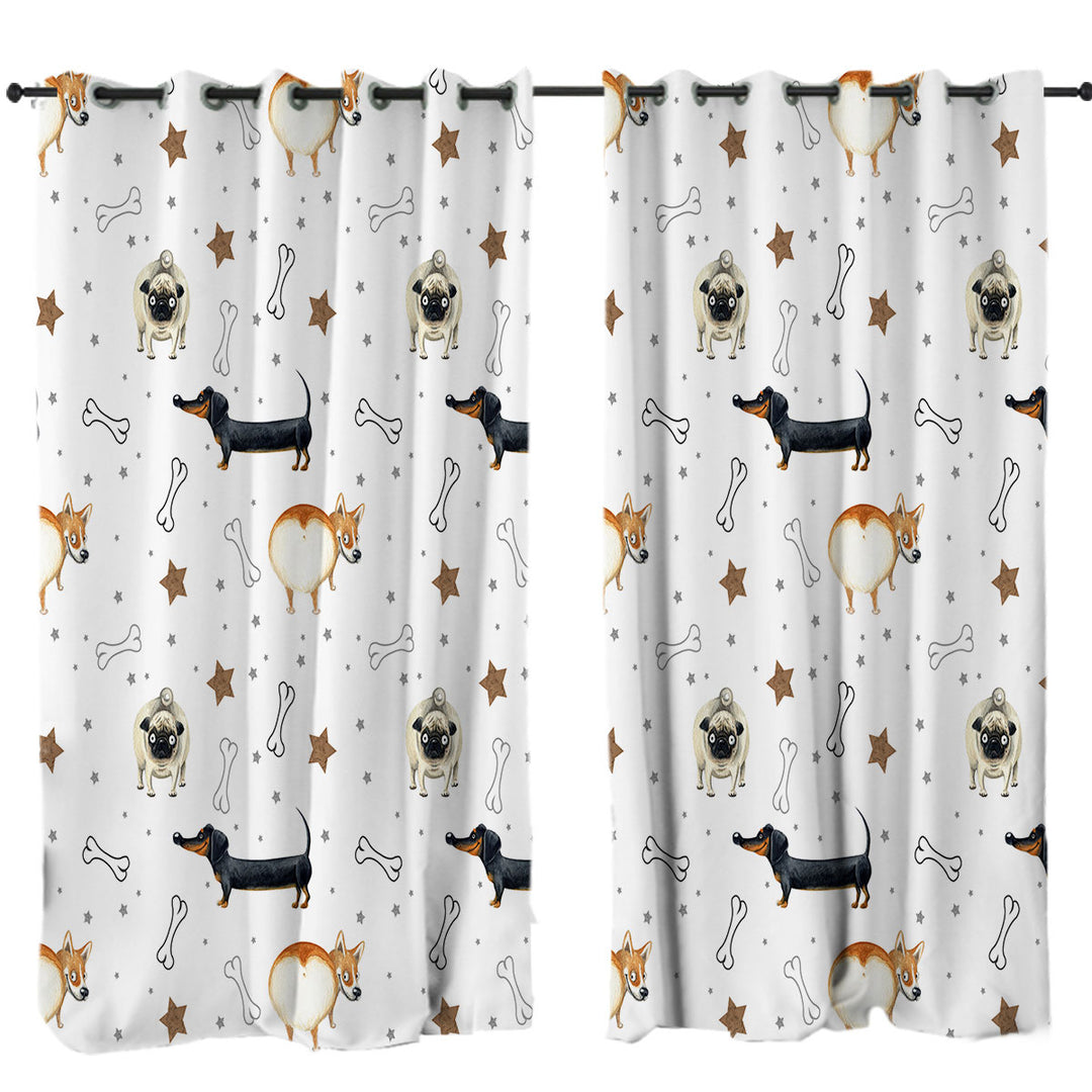 Funny Dogs and Bones Pattern Window Curtains