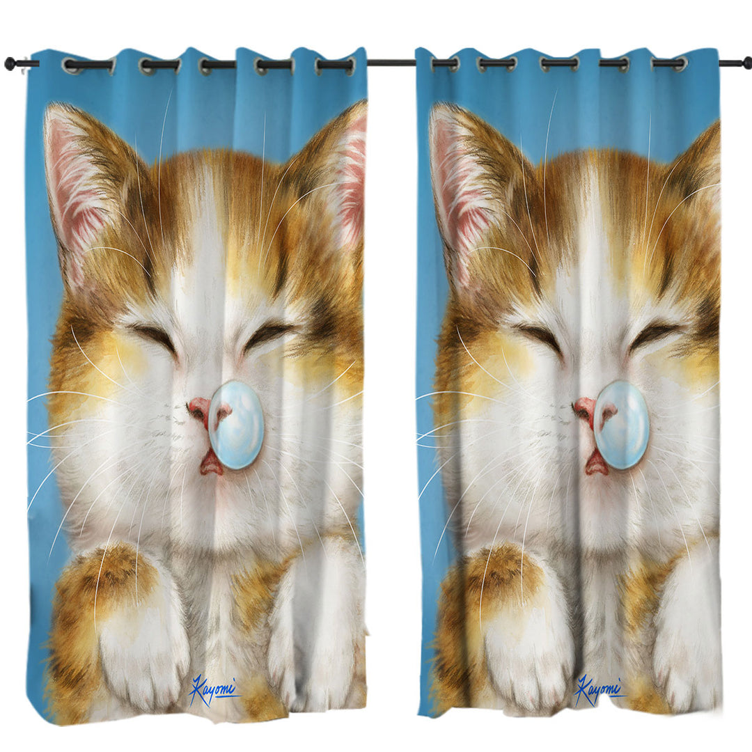 Funny Drawings for Kids Cute Sleepy Kitty Cat Drapes for Living Room
