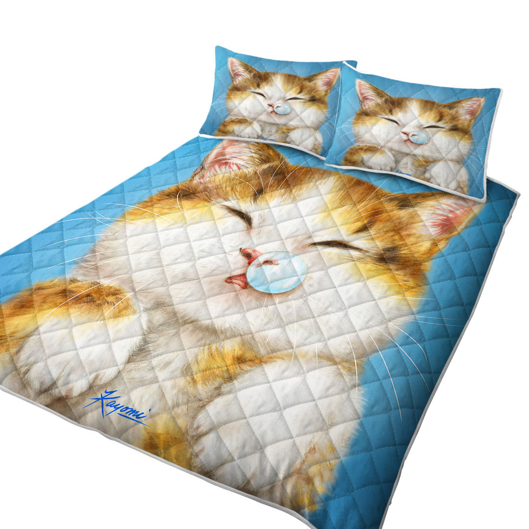 Funny Drawings for Kids Cute Sleepy Kitty Cat Quilt