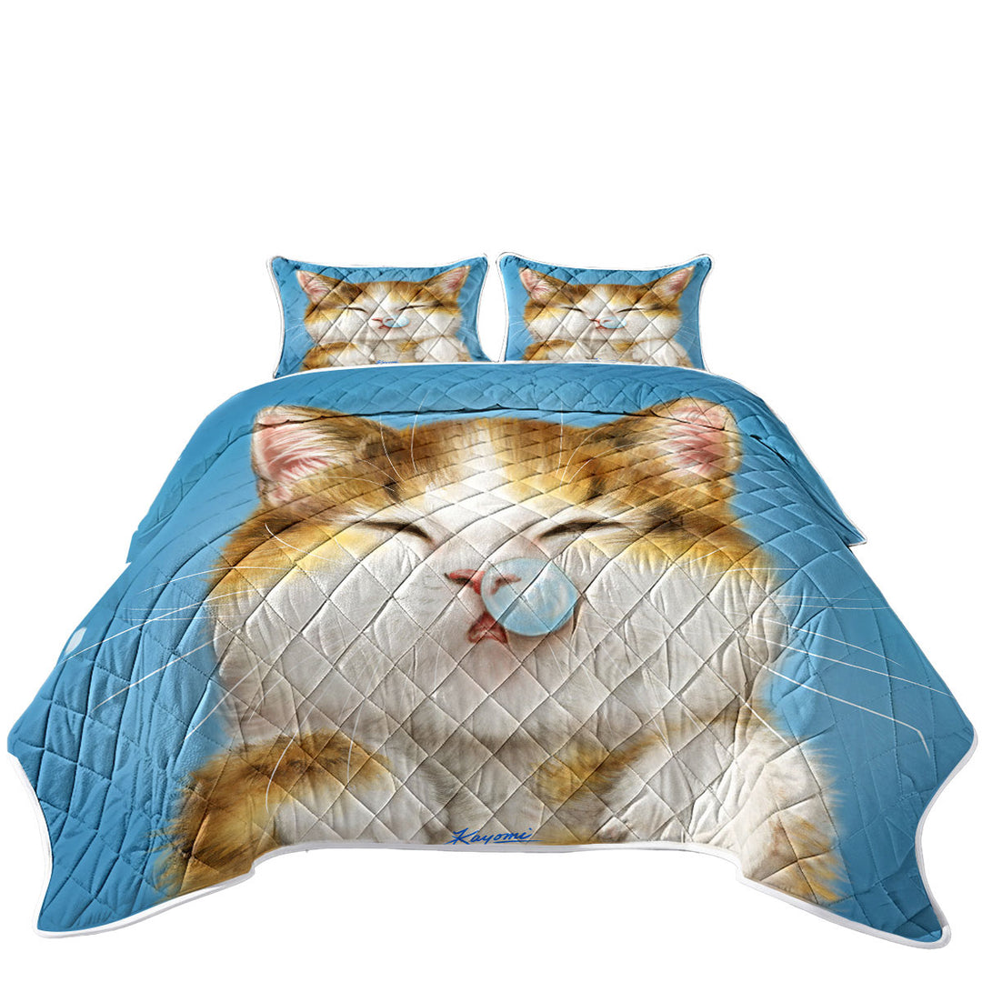 Funny Drawings for Kids Cute Sleepy Kitty Cat Twin Quilt
