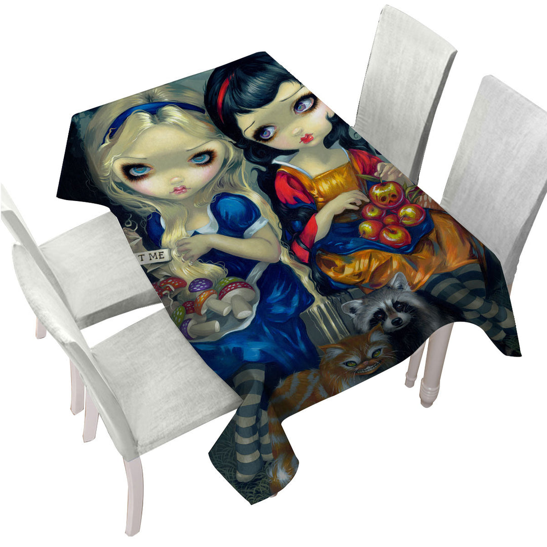Funny Fantasy Art Alice and Snow White Tablecloth