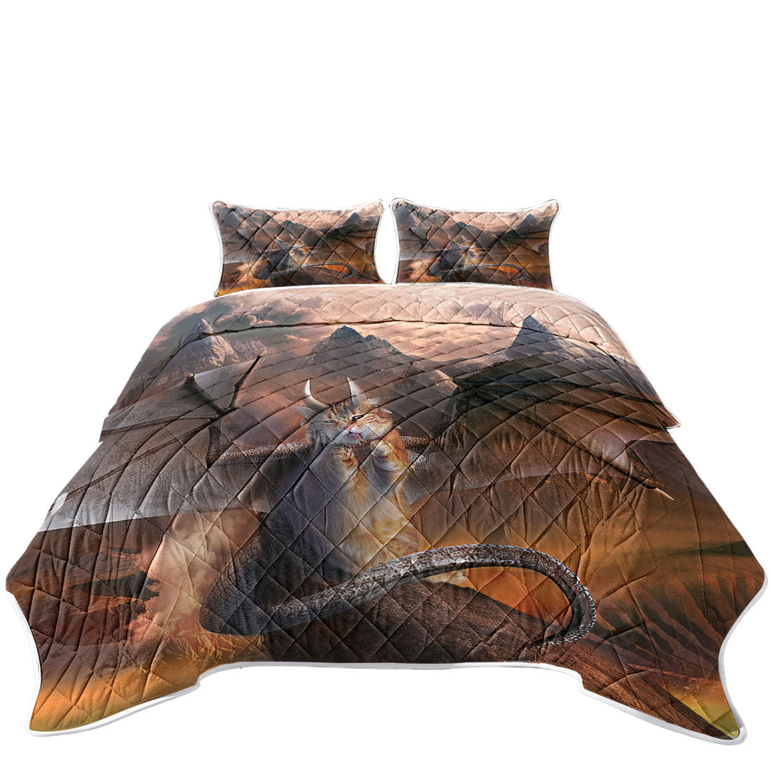 Funny Fantasy Art Evil Dragon Kitty Cat Quilts for Beds