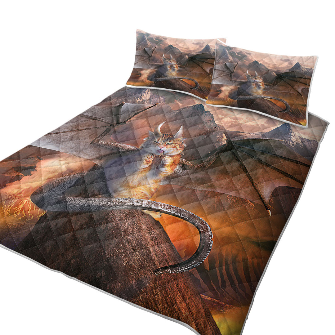 Funny Fantasy Art Evil Dragon Kitty Cat Quilts