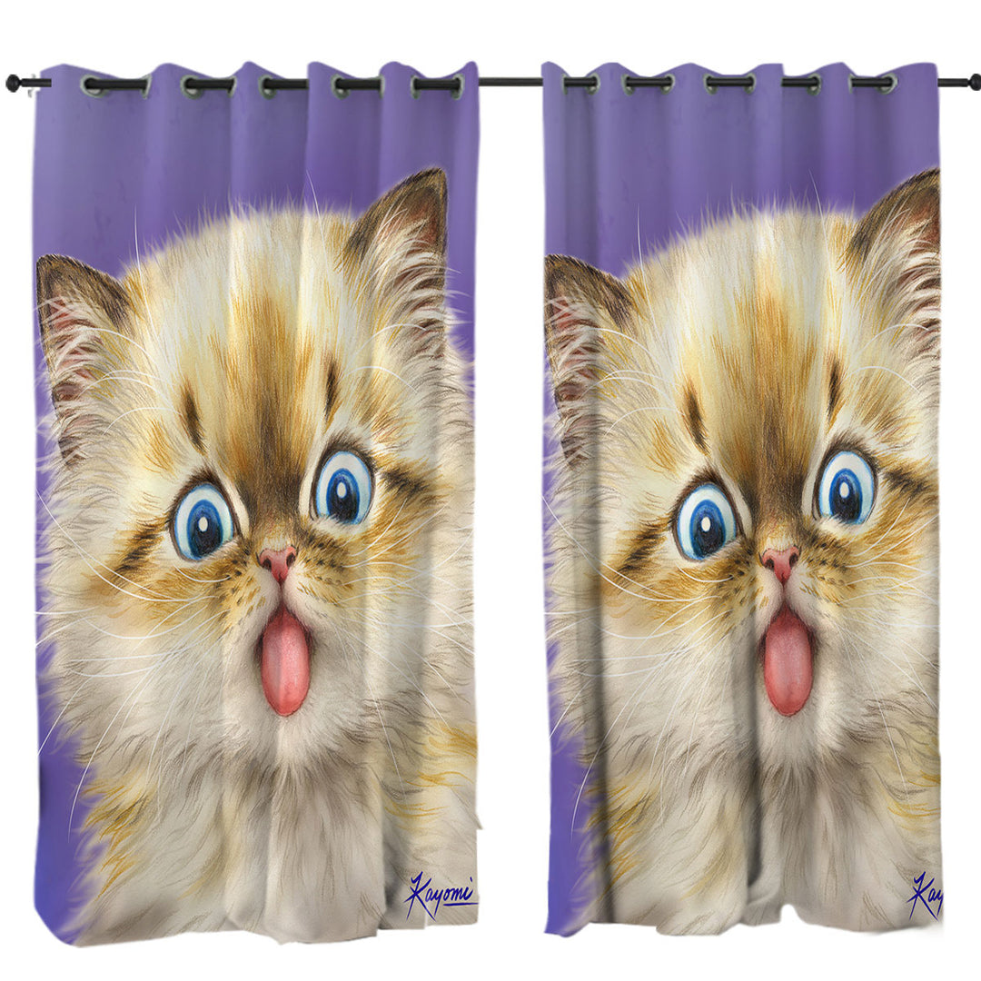 Funny Fool Face Kitten Cat with Tongue Out Drapes