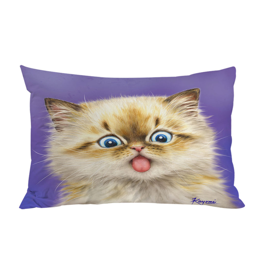 Funny Fool Face Kitten Cat with Tongue Out Pillowcase