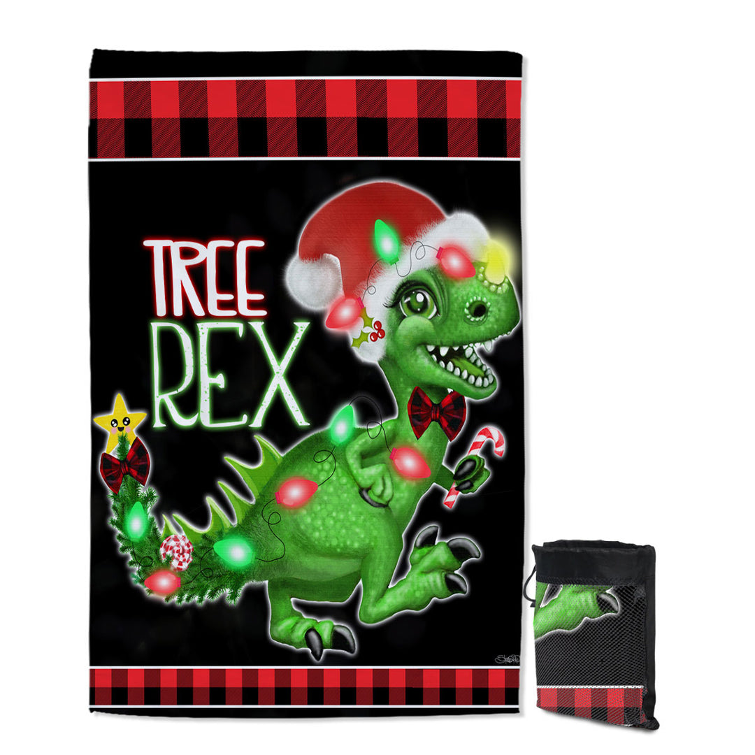 Funny Giant Beach Towel with Cute Christmas Dinosaur Tree Rex