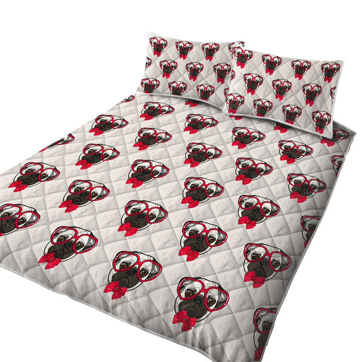 Funny Hipster Pug Dog Pattern California King Quilt Sets