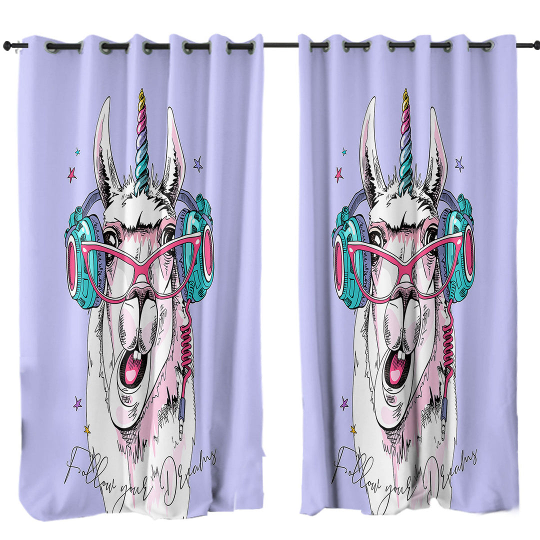 Funny Hipster Unicorn Llama Drapes