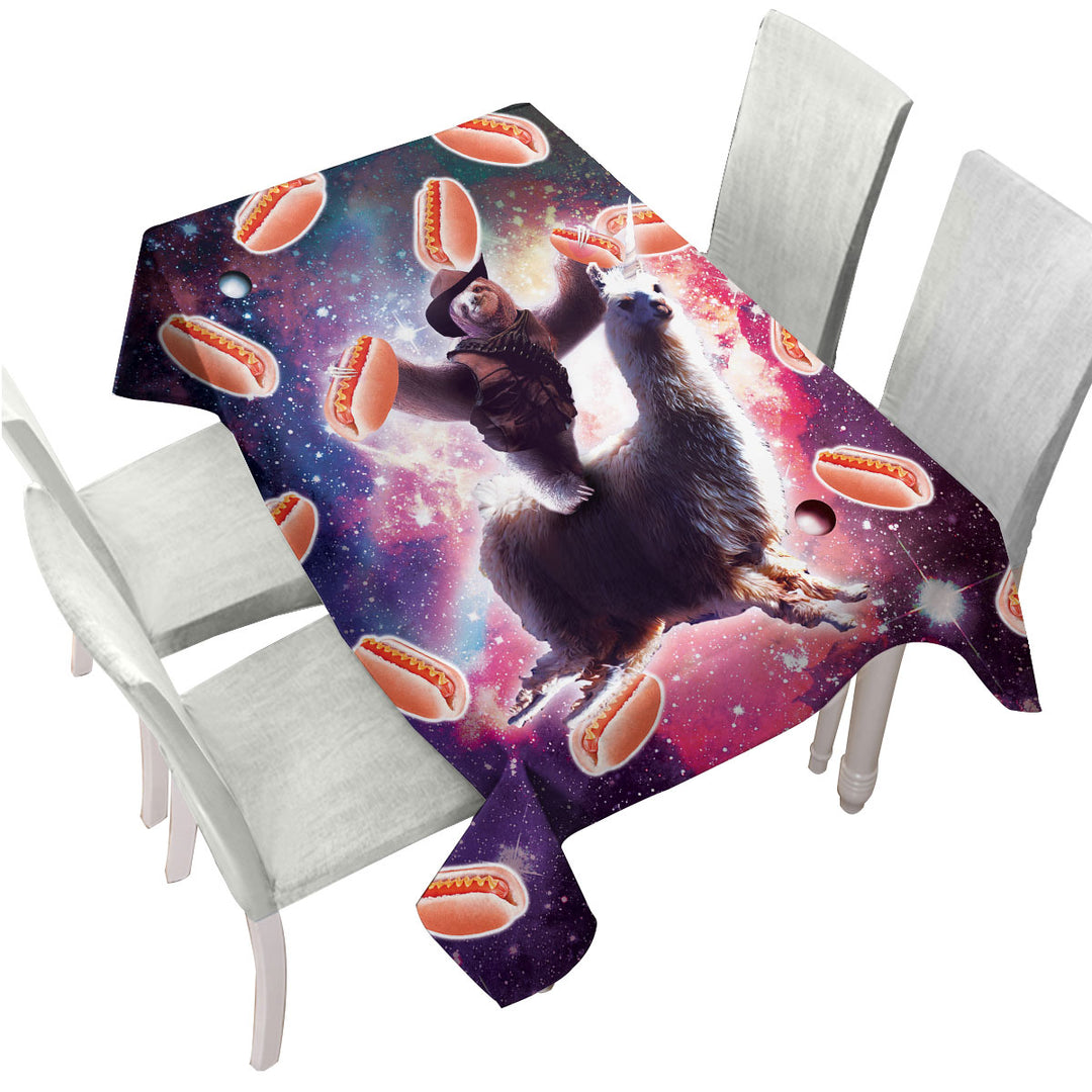 Funny Hot Dogs Space Cowboy Sloth on Llama Unicorn Tablecloths
