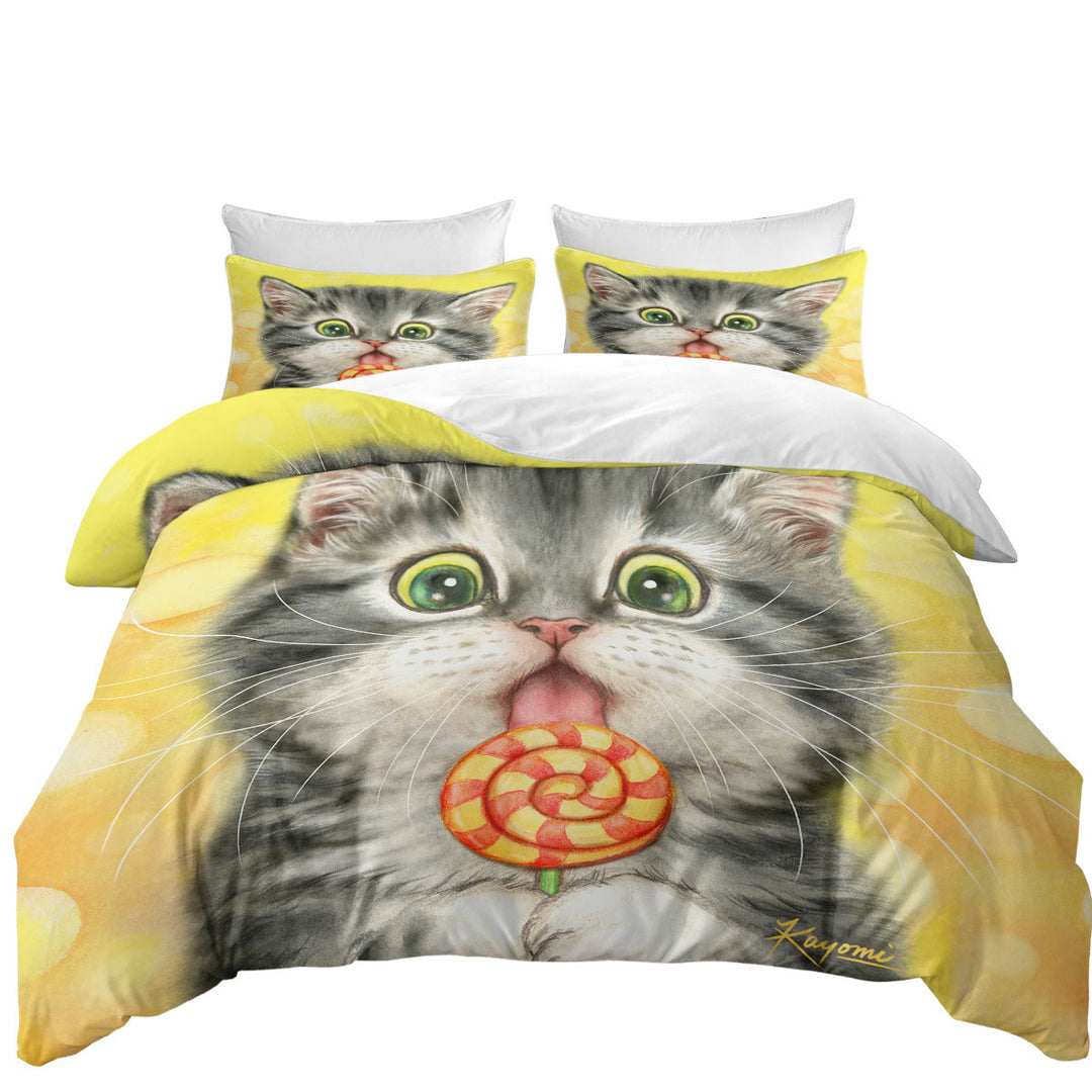 Funny Kids Designs Licking Lollipop Kitty Cat Good Duvet Covers