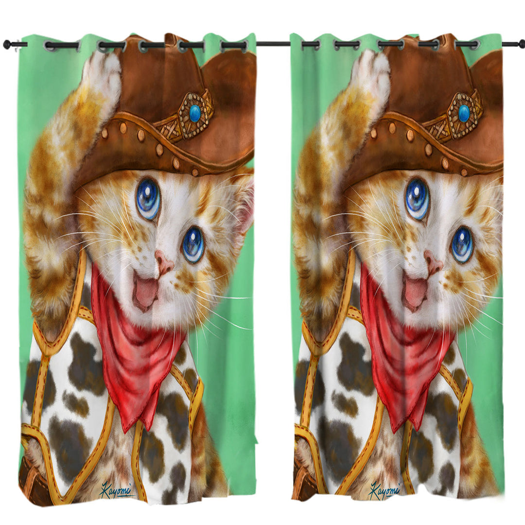 Funny Kittens Cute Cowboy Ginger Cat Curtains for Living Room