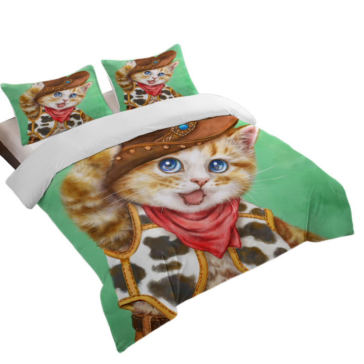 Funny Kittens Cute Cowboy Ginger Cat Oversized King Duvet Cover