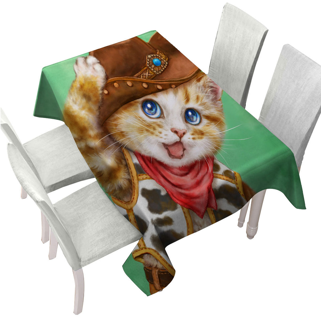 Funny Kittens Cute Cowboy Ginger Cat Tablecloth