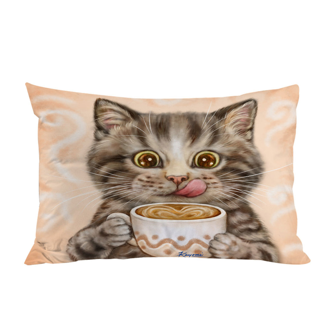Funny Kittens Drinking Hot Chocolate Tabby Cat Pillow Cases