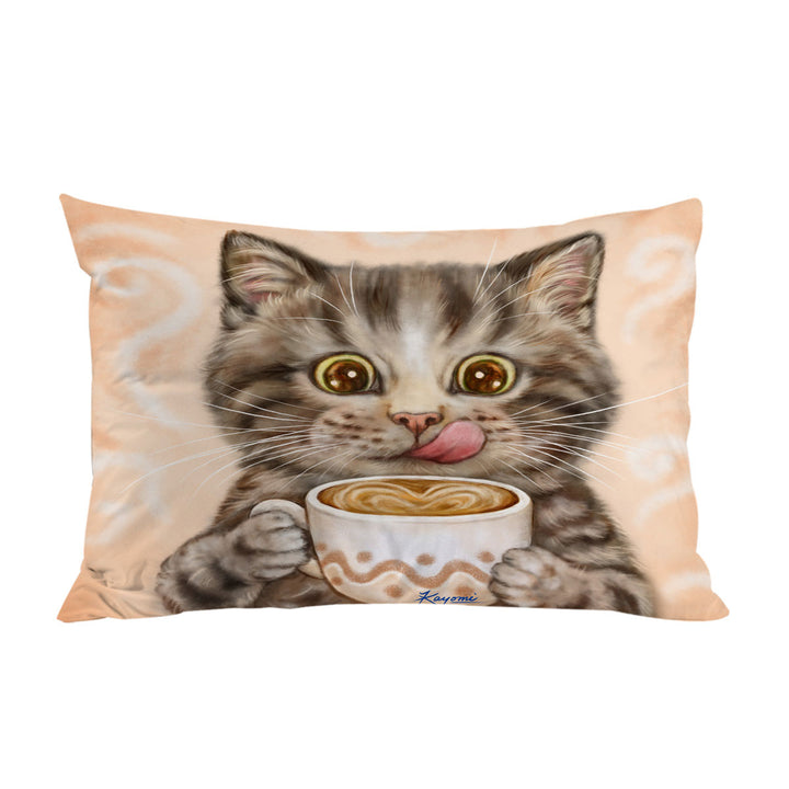 Funny Kittens Drinking Hot Chocolate Tabby Cat Pillow Cases