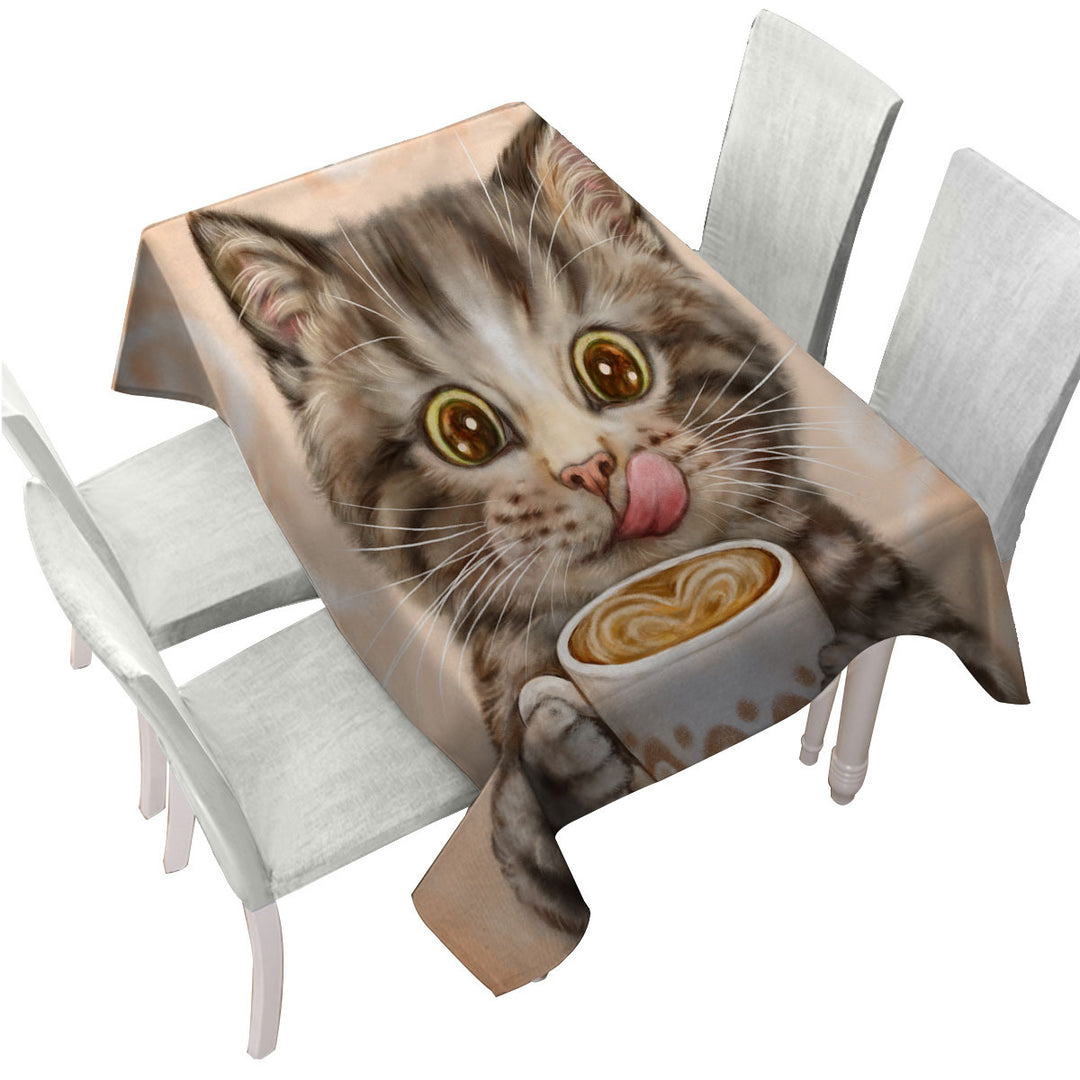 Funny Kittens Drinking Hot Chocolate Tabby Cat Tablecloths