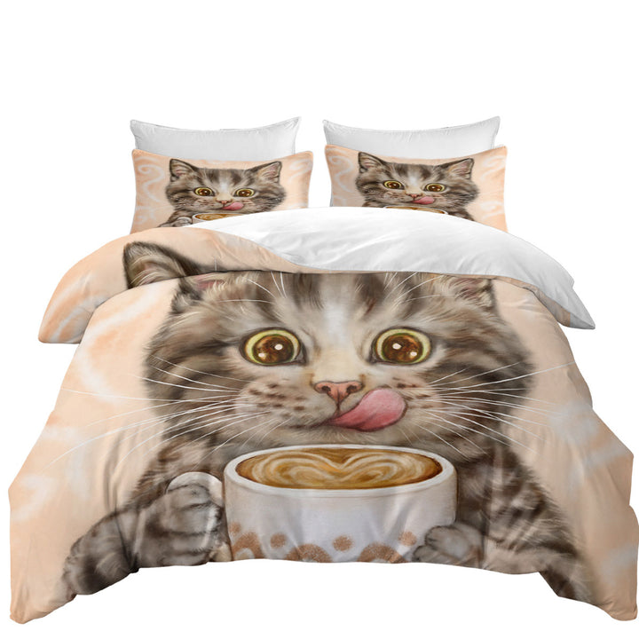 Funny Kittens Drinking Hot Chocolate Tabby Cat Twin Duvet Covers