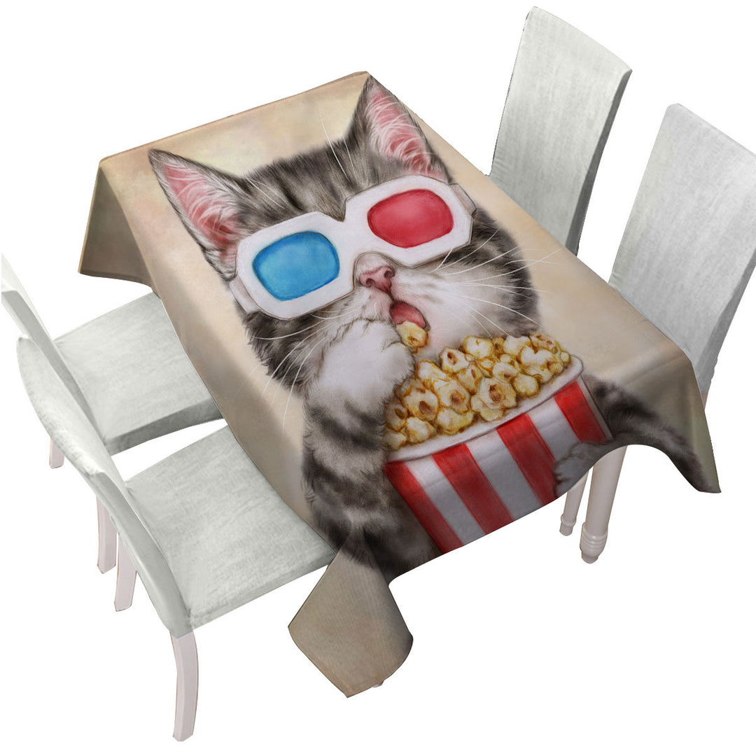 Funny Kittens Eating Popcorn Grey Kitty Cat Custom table cloth