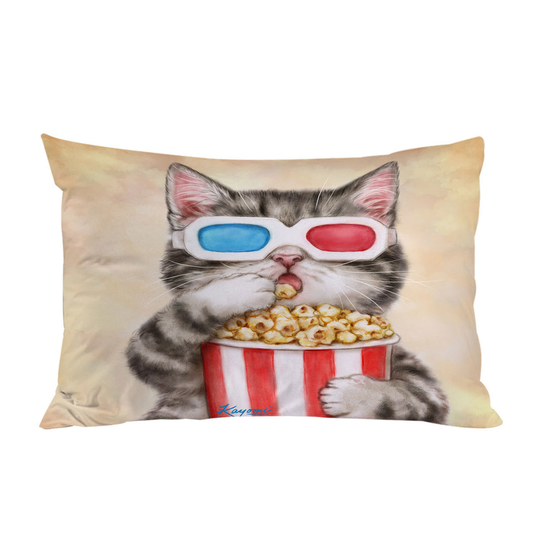 Funny Kittens Eating Popcorn Grey Kitty Cat Pillowcases