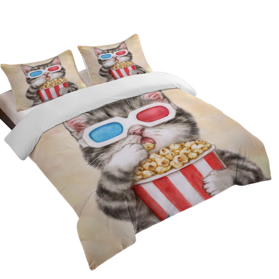 Funny Kittens Eating Popcorn Grey Kitty Cat Twin Duvet Covers