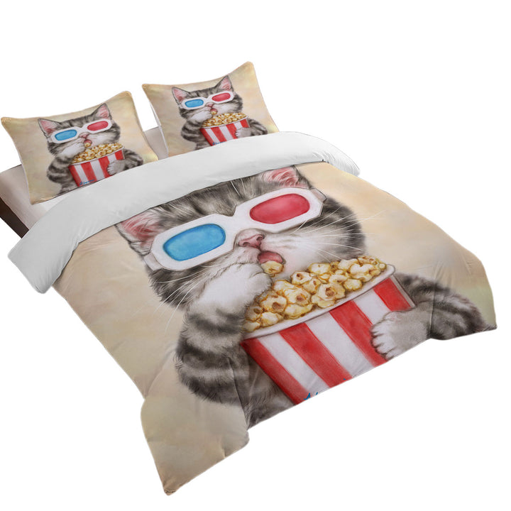 Funny Kittens Eating Popcorn Grey Kitty Cat Twin Duvet Covers