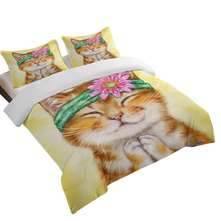 Funny Kittens Flower Hippie Girly Ginger Cat Coverlet