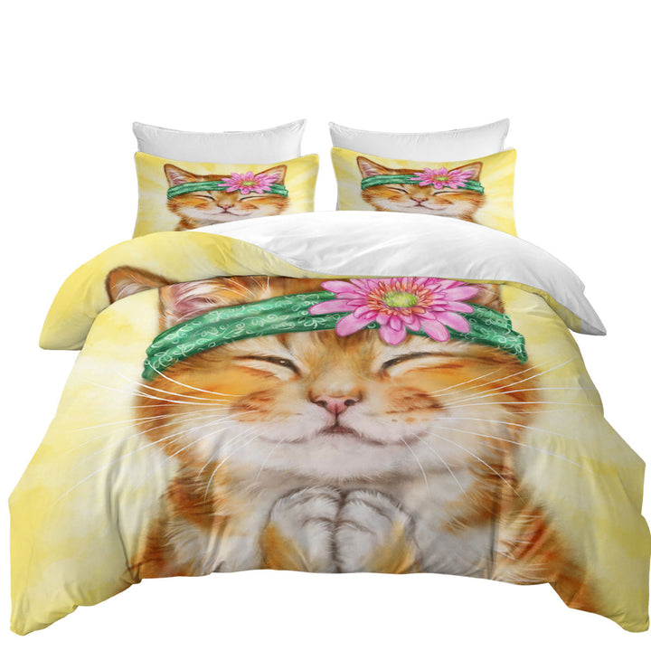 Funny Kittens Flower Hippie Girly Ginger Cat Coverlets