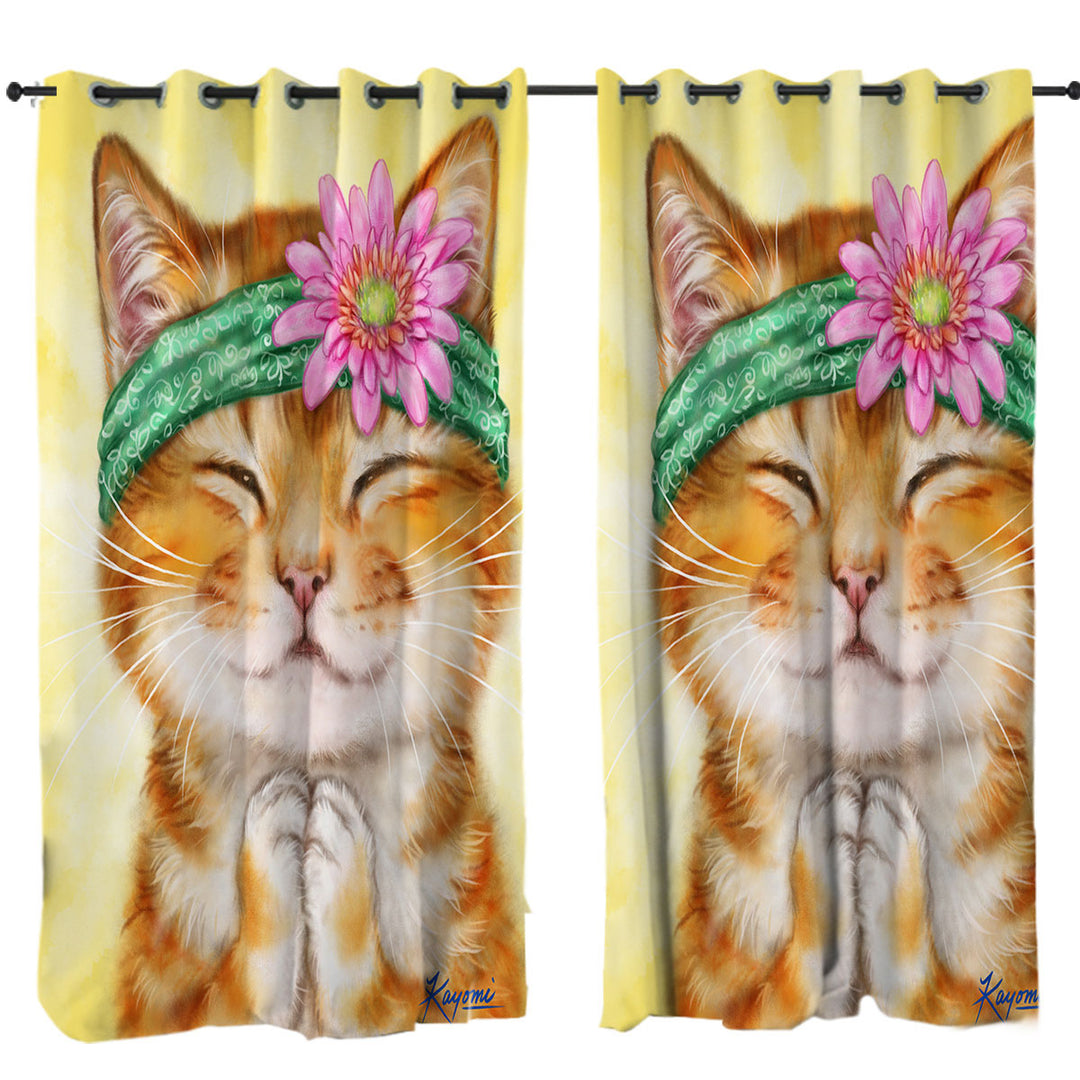 Funny Kittens Flower Hippie Girly Ginger Cat Curtain