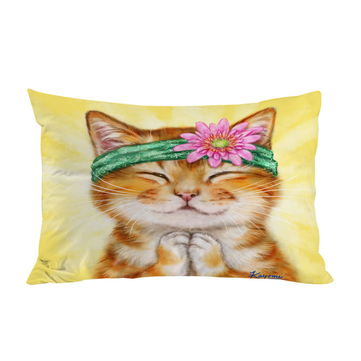 Funny Kittens Flower Hippie Girly Ginger Cat Pillow Cases