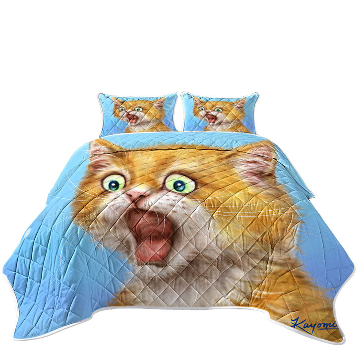 Funny Kittens Ginger Kitty Cat is in Shock Coverlet