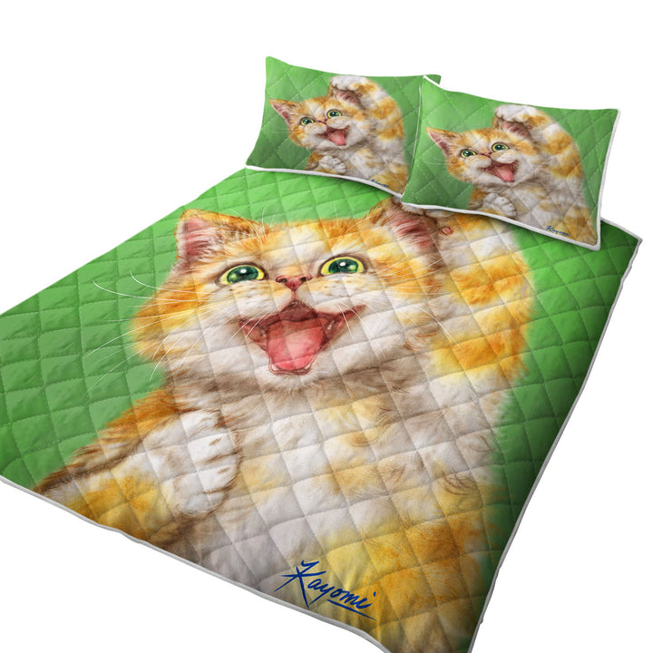 Funny Kittens Joyful Ginger Kitty Cat over Green Quilts for sale