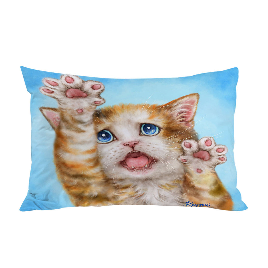 Funny Kittens Stressed Ginger Kitty Cat over Blue King Pillow Cases