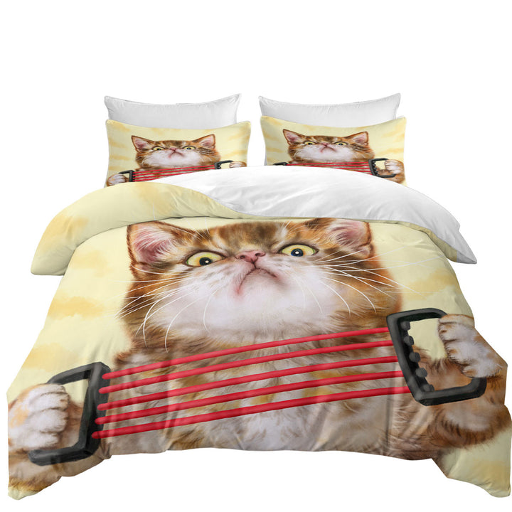 Funny Kittens Tabby Cat Doing Exercise Bed Covers