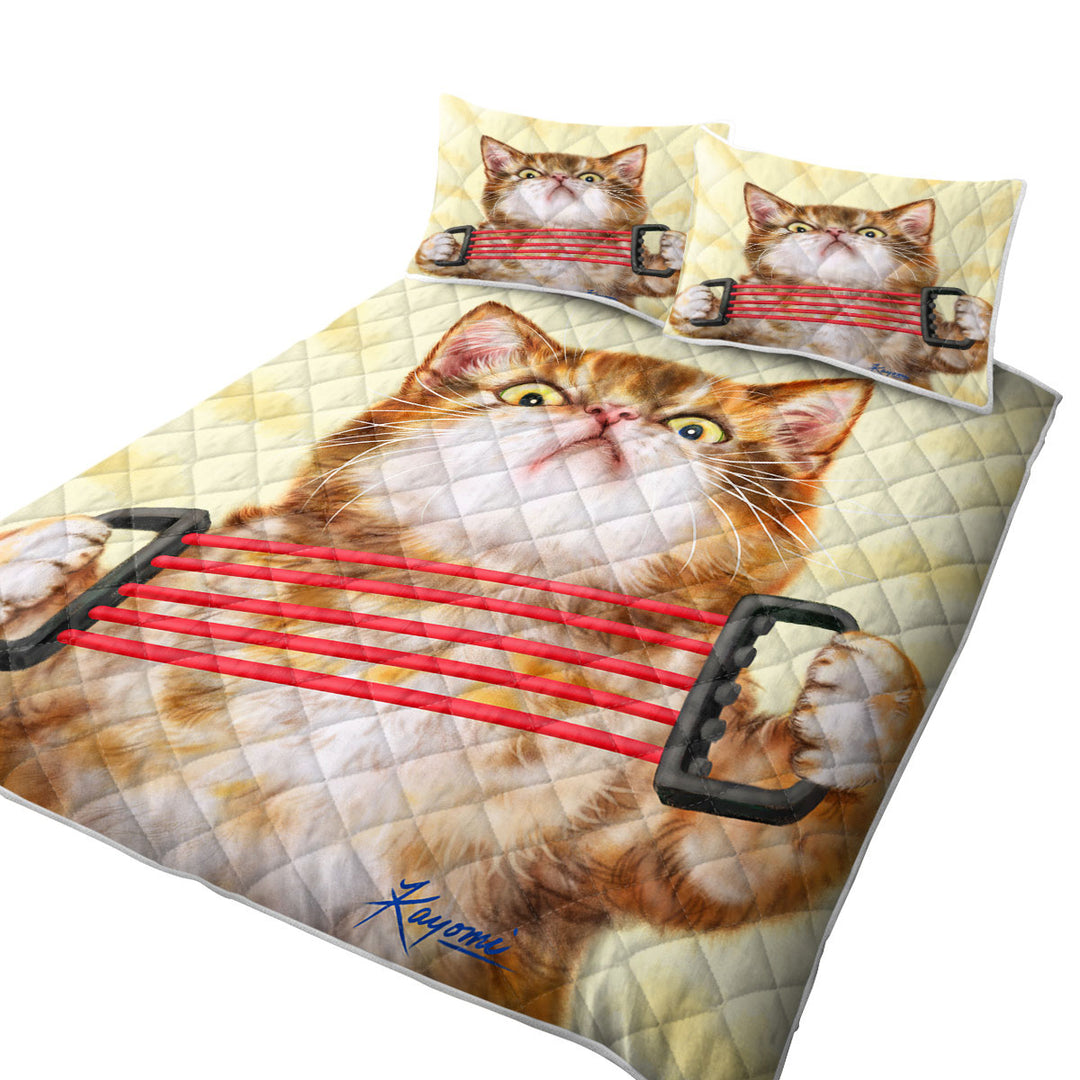 Funny Kittens Tabby Cat Doing Exercise California King Quilt Sets