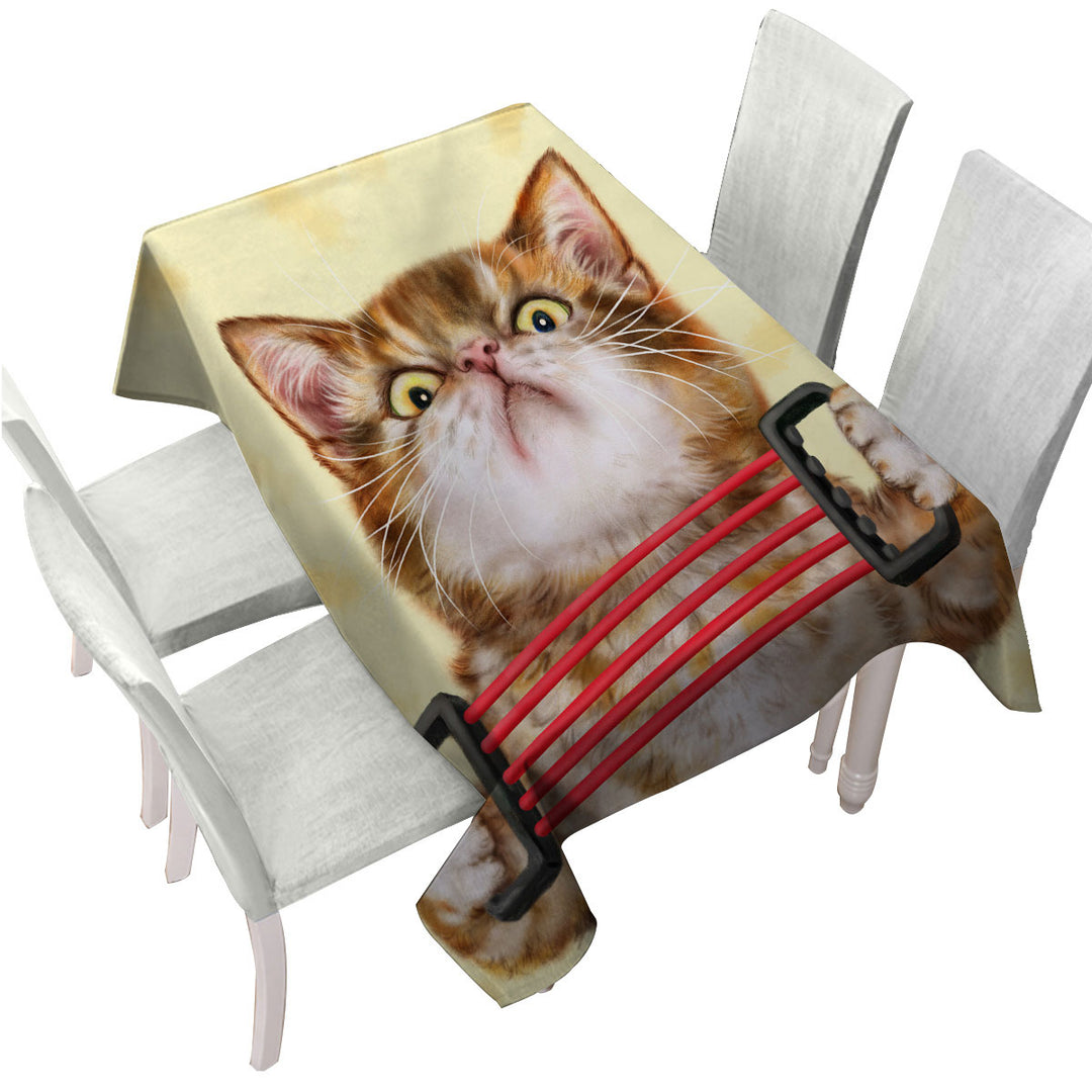 Funny Kittens Tabby Cat Doing Exercise Custom table cloth