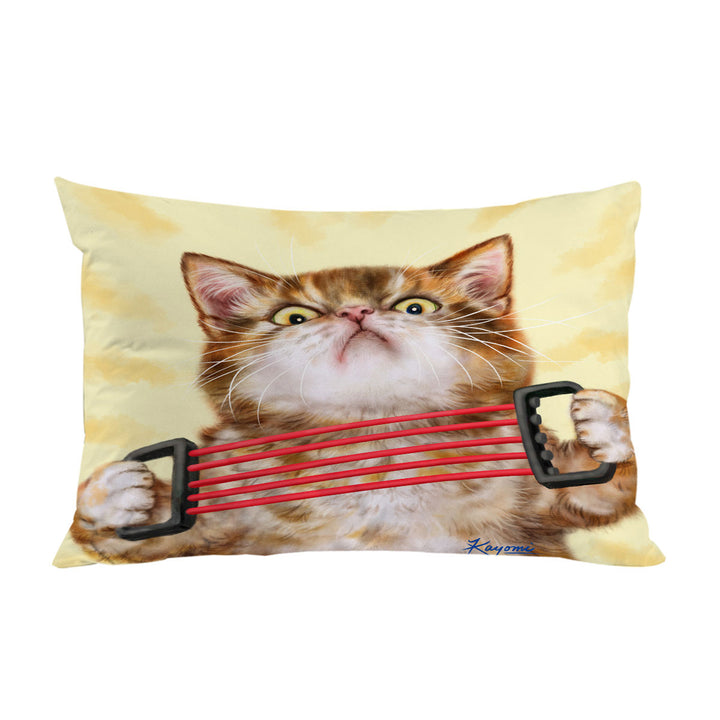 Funny Kittens Tabby Cat Doing Exercise Pillowcase