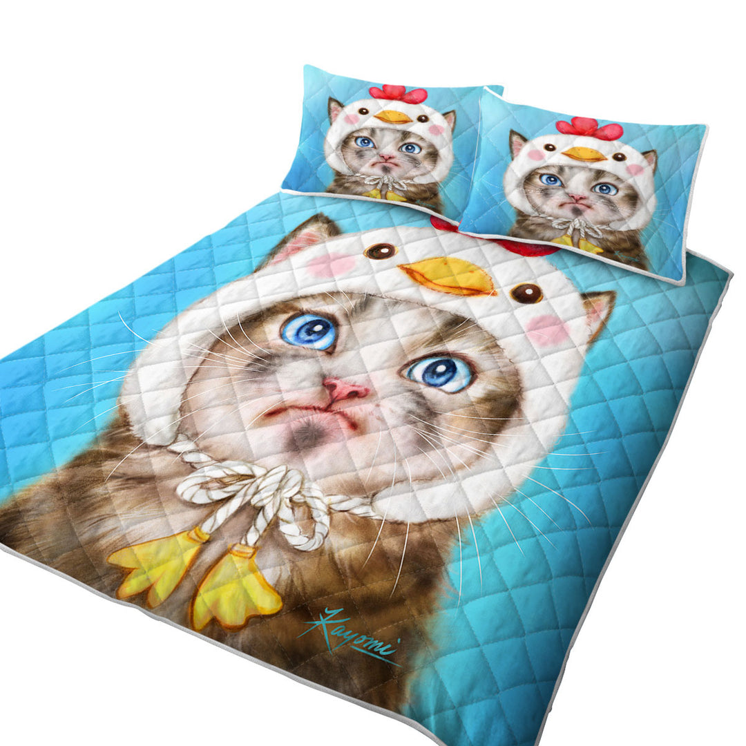 Funny Kittens Unpleased Cat Dressed as a Bird Chick Coverlet