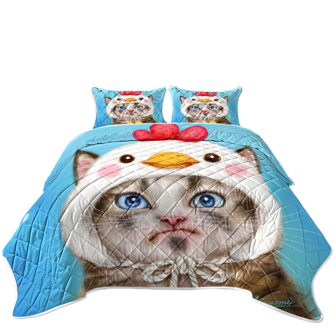 Funny Kittens Unpleased Cat Dressed as a Bird Chick King Size Quilt