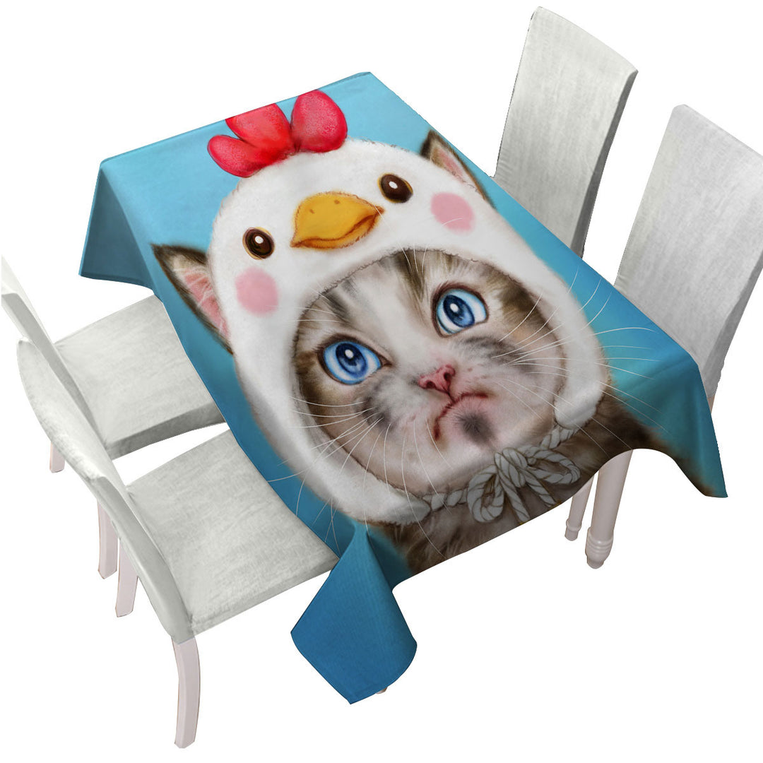 Funny Kittens Unpleased Cat Dressed as a Bird Chick Tablecloth