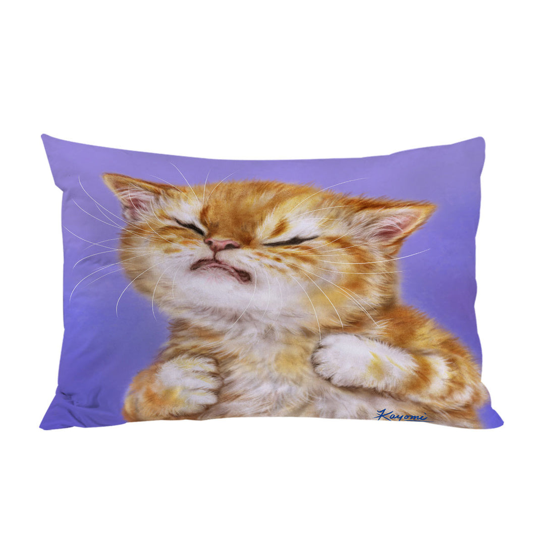 Funny Kittens Upset Ginger Kitty Cat over Purple King Pillow Cases