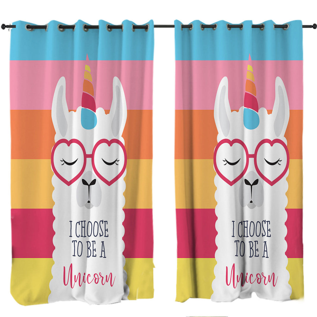 Funny Llama Unicorn Curtains for Bedroom