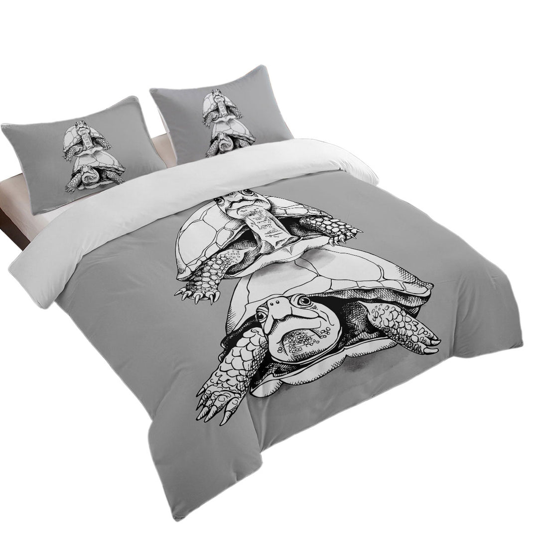 Funny Looking Turtle Couple Comforter Cover