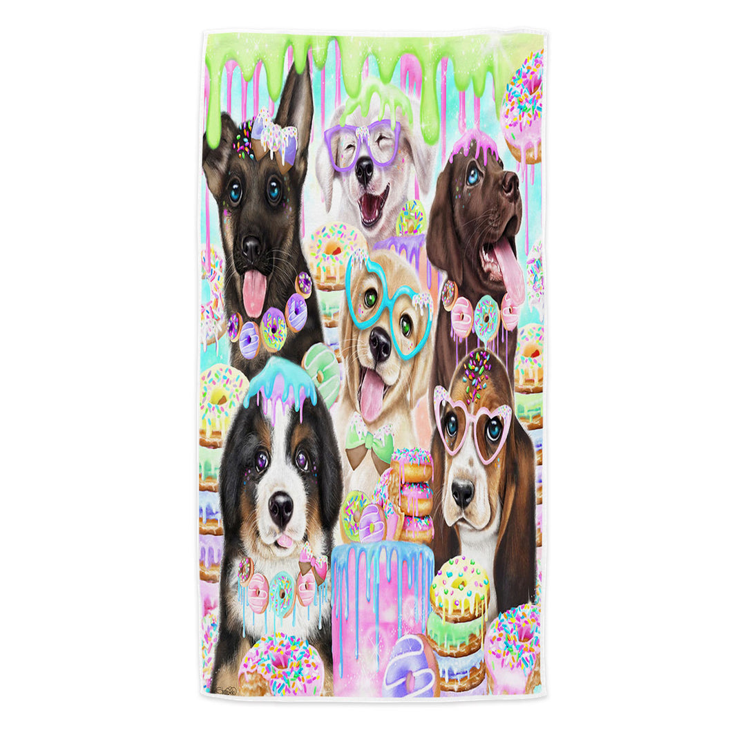 Funny Microfiber Beach Towel Dog Colorful Doggies and Donuts