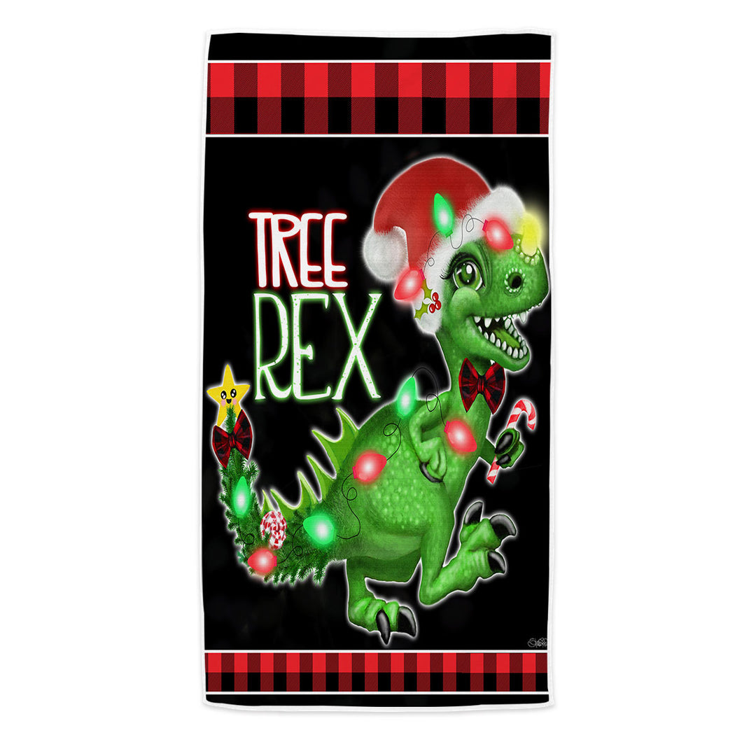 Funny Microfiber Beach Towel with Cute Christmas Dinosaur Tree Rex