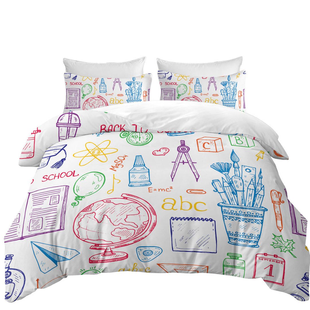 Funny Multi Colored Back to School Kit California King Duvet Cover