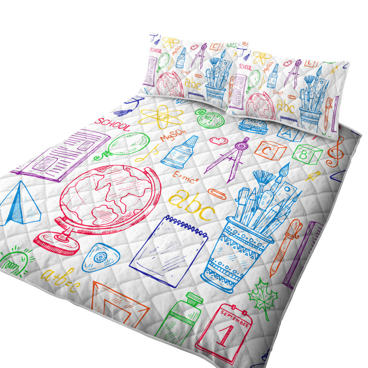 Funny Multi Colored Back to School Kit Coverlet