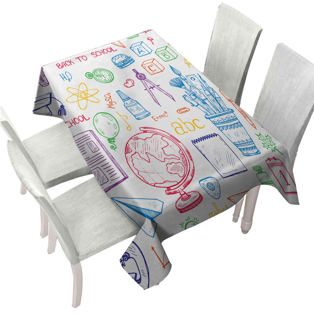 Funny Multi Colored Back to School Kit Custom table cloth