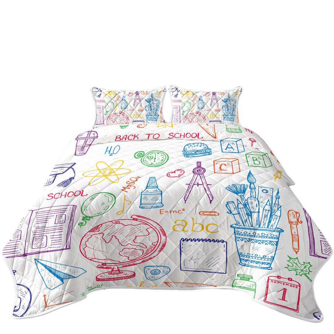 Funny Multi Colored Back to School Kit King Size Quilt