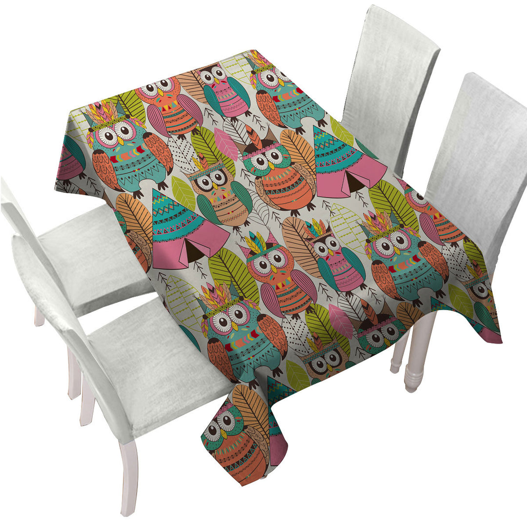 Funny Native American Owls Tablecloths