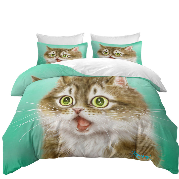 Funny Painted Cats Beautiful Kitty in Shock Duvet Cover